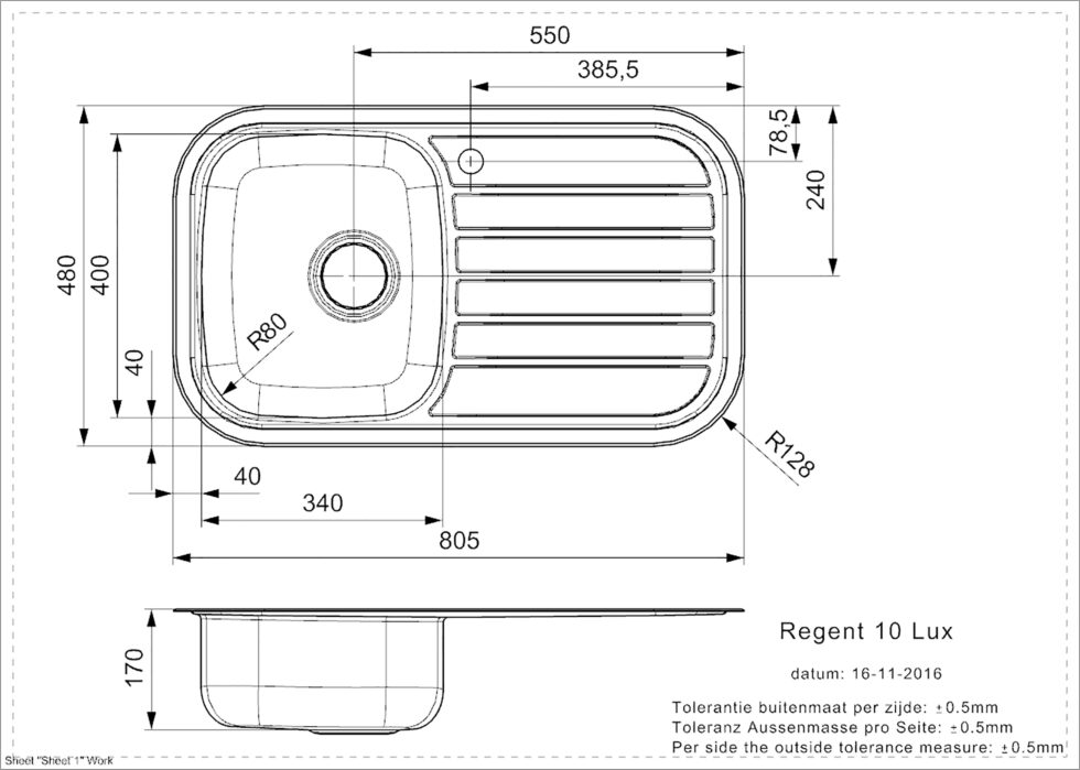 Reginox Regent 10 Lux 1 0 Bowl Stainless Steel Inset Kitchen Sink