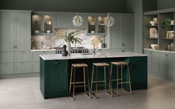 Oakham paint flow matt sage green and matt fir green kitchen scaled