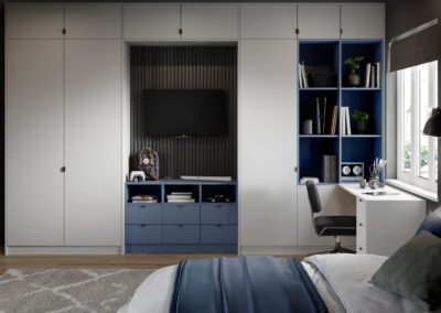 Valore matt light grey and supermatt colonial blue bedroom scaled