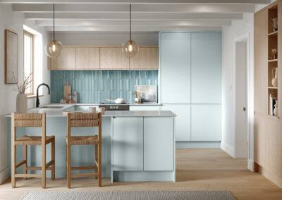 Bella knebworth supermatt scandinavian blue and light vicenza oak kitchen