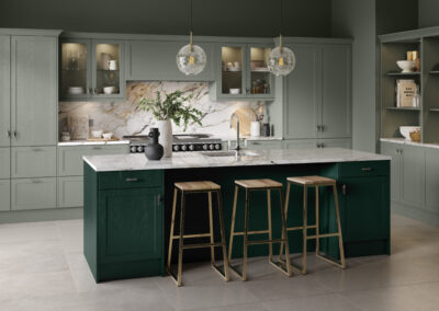 Oakham paint flow matt sage green and matt fir green kitchen