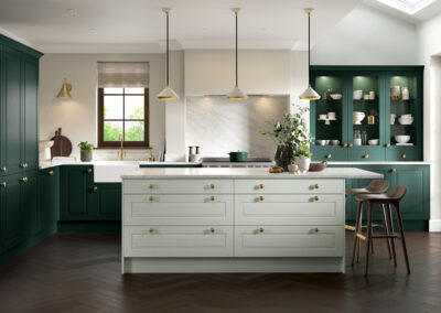 Paris matt pistachio green and supermatt fir green kitchen