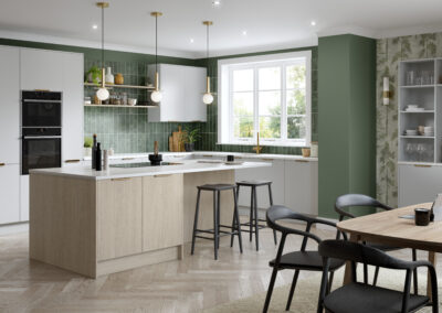 Valore matt light grey and urban oak kitchen