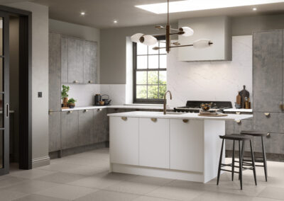 Valore oxide artstone and matt snow white kitchen