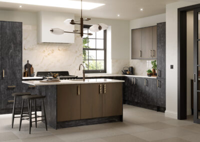 Valore tigerwood nero and galvano bronze kitchen