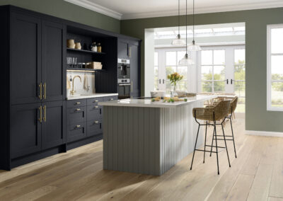 Wilton oakgrain navy blue and oakgrain dust grey kitchen