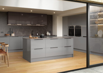 Zurfiz supergloss dust grey and supergloss graphite kitchen