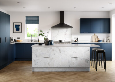 Zurfiz supermatt cascade blue and serica matt indigo blue kitchen