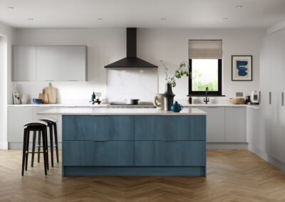 Zurfiz supermatt croma blue and supermatt light grey kitchen