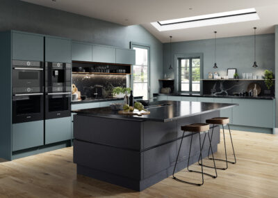 Zurfiz supermatt metallic grey and serica matt kombu green kitchen