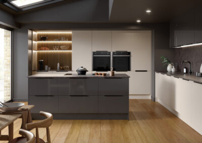 Zurfiz supermatt taupe grey and supergloss graphite kitchen
