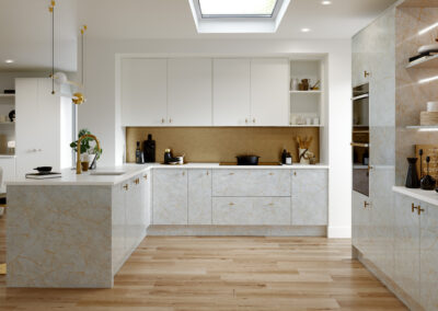 Zurfiz ug porcelain gold light and supermatt white kitchen